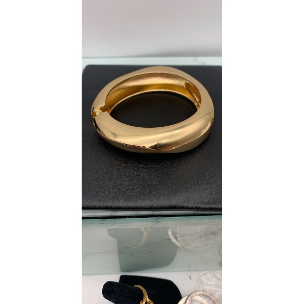 Chunky Gold Tone Asymmetrical Clamper Bangle Bracelet